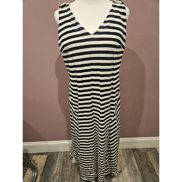 lauren ralph lauren sleeveless Maxi Dress 8 Medium Large navy stripe shelf bra - Picture 3 of 10